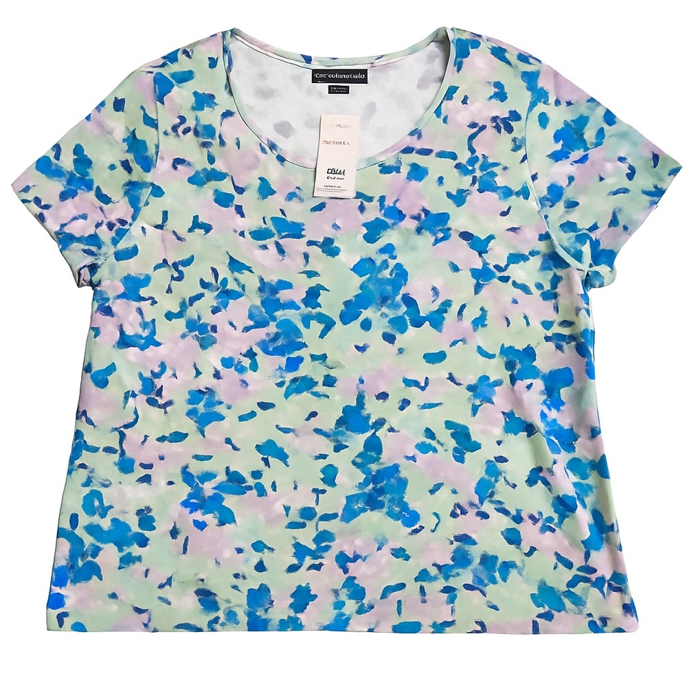 NWT Karen Scott Floral Top 2X Mint Blue Short Sleeve Tee